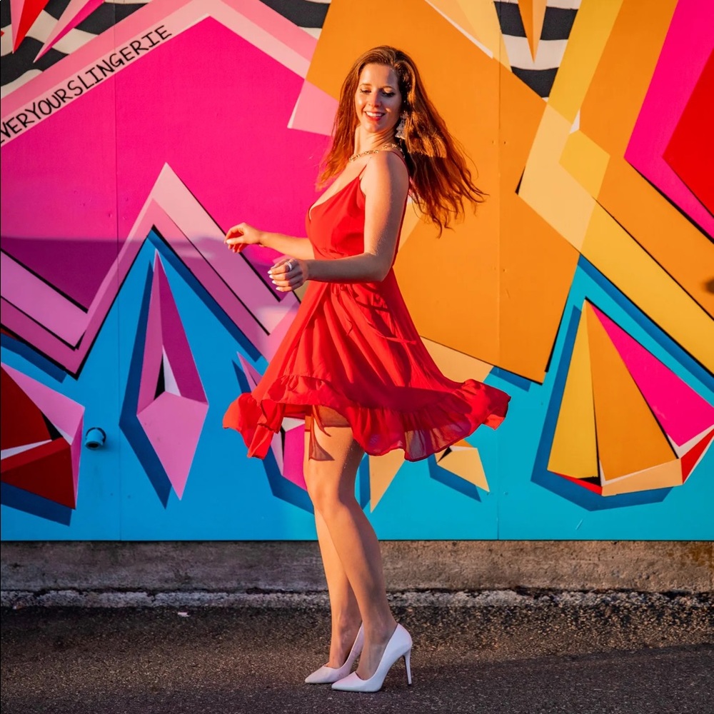 Lulus Wrap Dress Red with Spaghetti Straps